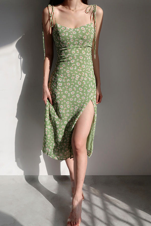 GREEN DAISY HALTER DRESS