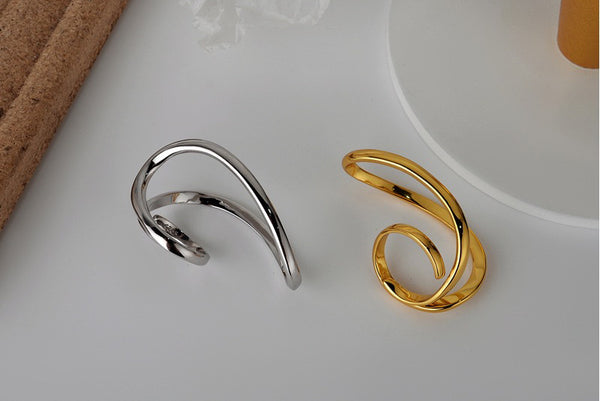 WHITE GOLD/ 18K GOLD CURVED RING