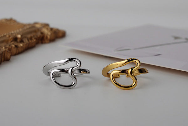 WHITE GOLD/ 18K GOLD CURVED RING