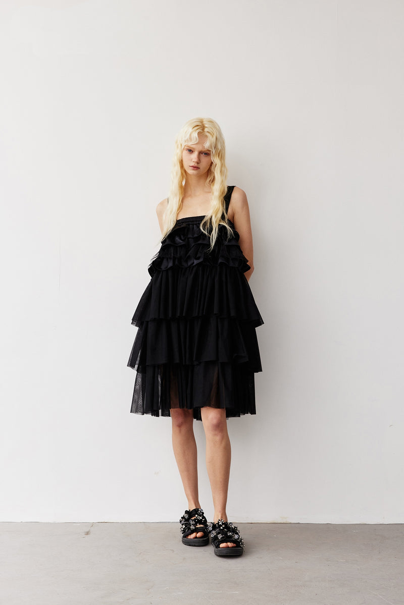 MESH RUFFLE DRESS