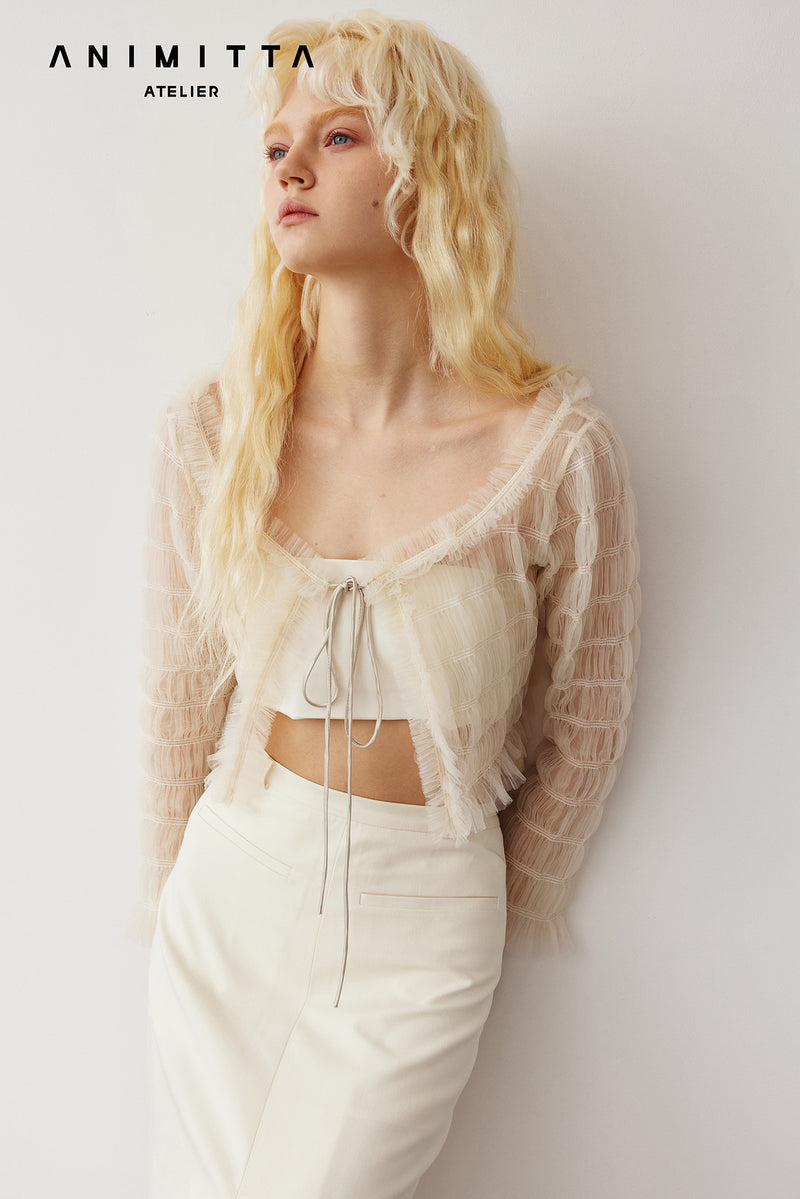 MESH PLEATED CARDIGAN